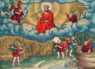 Rivelazioni 14:14 Il Mietitore, Visione di Armageddon, dalla Bibbia di Lutero, c.1530 da German School